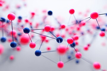 Abstract molecular structure with pink and blue spheres