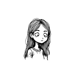 Captivating monochromatic artwork of a wide eyed young girl with detailed hair evoking innocence