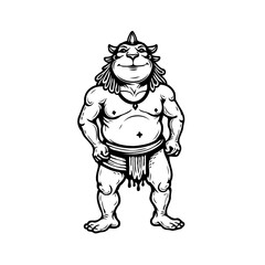 Fototapeta premium Detailed line art illustration presenting a muscular fictional creature with unique facial