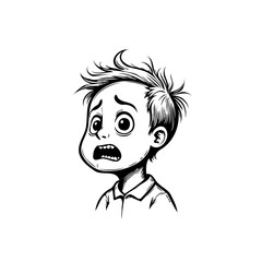 Distressed young person displays intense fear with cartoonish exaggeration in expressive character