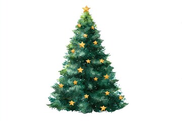 A painted christmas tree with gold stars, showcasing a festive, artistic design against a white background.