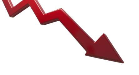 Red Arrow Down Concept of decline, financial crash, or failure