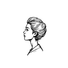 Elegant female profile illustration capturing grace with intricate line work and a timeless