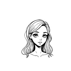 Elegant girl portrait with flowing wavy hair creates simple clean vector design aesthetic for