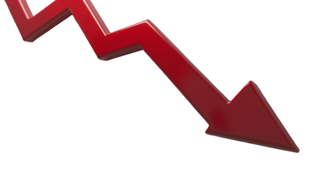 Red Arrow Down Concept of decline, financial crash, or failure