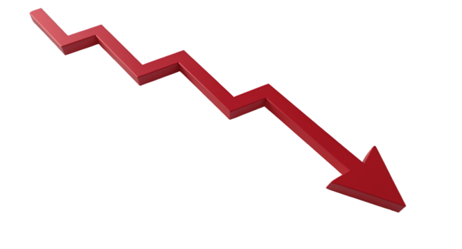 Red Arrow Indicating Downward Trend on Gridded Background
