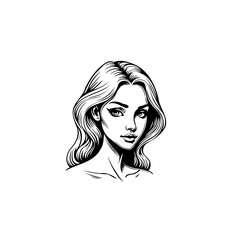 Elegant monochrome portrait of a woman featuring flowing hairstyle showcasing graceful feminine