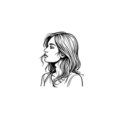 Elegant portrait illustration showcasing a young woman with flowing hair in a minimalist style