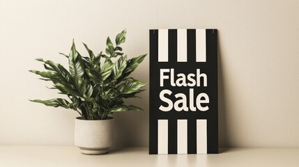 Flash sale promotion with a vibrant plant in an interior setting.