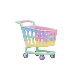 3d icon of a pastel rainbow shopping cart isolated on transparent background, perfect for ecommerce and retail concepts