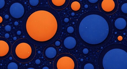 An abstract background composed of blue and orange circles and bubbles