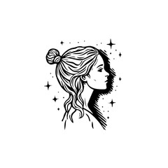 Ethereal woman silhouette with celestial star accents captivating the mystery and elegance