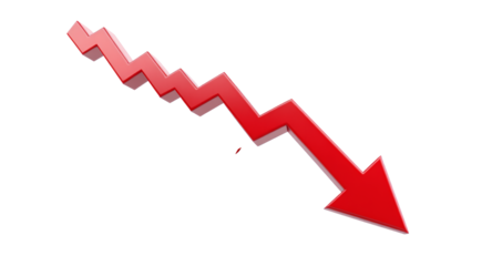 Red Downward Arrow on Black Background