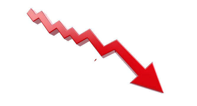 Red Downward Arrow on Black Background - Powered by Adobe