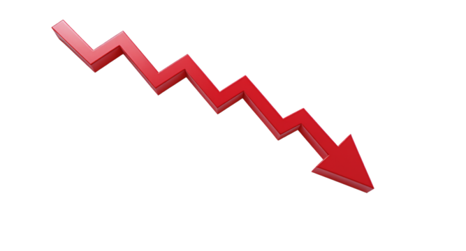 Red Downward Arrow on a White Background