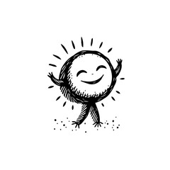 Happy sun character illustration with beaming rays radiating positivity and carefree movement for