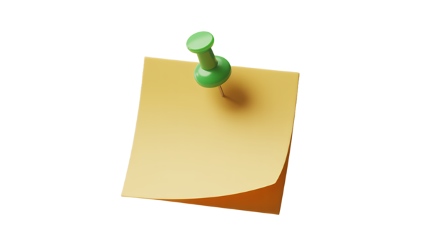 Reminder note with green push pin, isolated on a light background, creative business and office concept