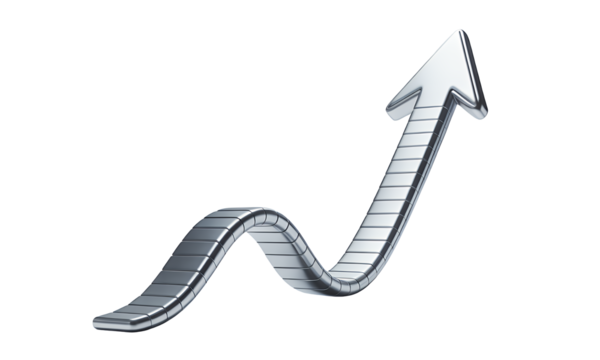 Silver Arrow Pointing Upwards, Progress and Growth Concept