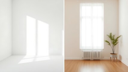 Minimalist room interior showcasing clean architectural lines and natural ambient light for a serene atmosphere.