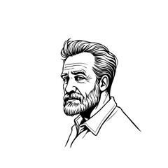 Introspective portrait of a mature man showcasing intricate line work conveying wisdom experience