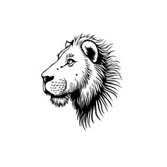 Majestic feline head illustration showcasing intricate mane details in a striking monochrome
