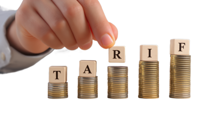 Tariff Concept with Stacks of Coins and Wooden Blocks