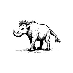 Fototapeta premium Monochrome depiction of a unique hybrid creature evoking ancient mammal characteristics showing
