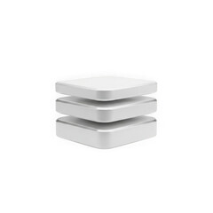3d icon of stack of three white square devices, isolated on transparent background