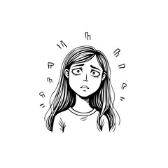 Monochrome portrait conveying psychological distress through expressive linework and surrounding