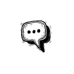 Monochrome speech bubble illustration showcasing dialogue pondering and a communication symbol