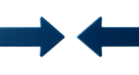Two Blue Arrows Pointing Towards Each Other on White Background Concept, Direction, Symbolism.