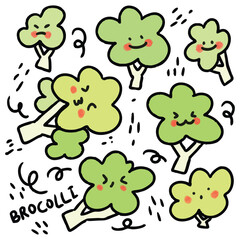 Cute Broccoli Vegetable Cartoon Illustration Pack