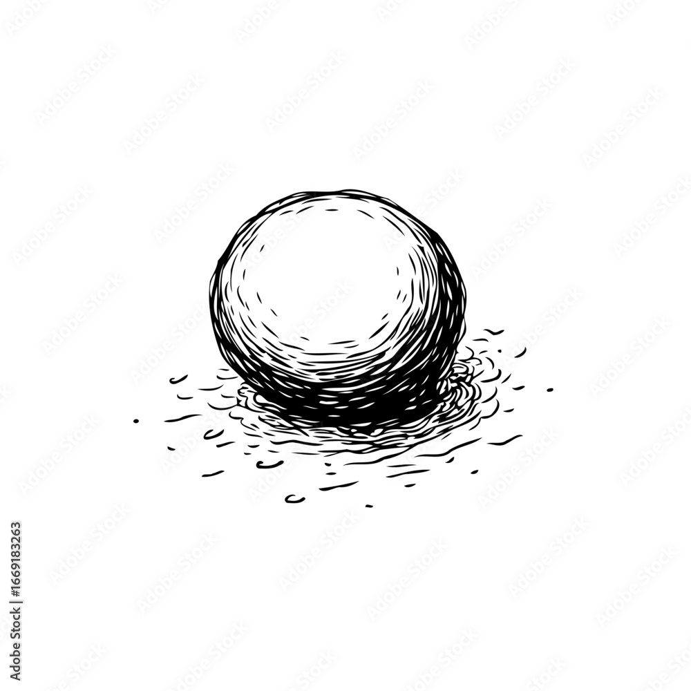 Poster simple sphere sketch with intricate cross-hatching design showcasing shading detail and artistic