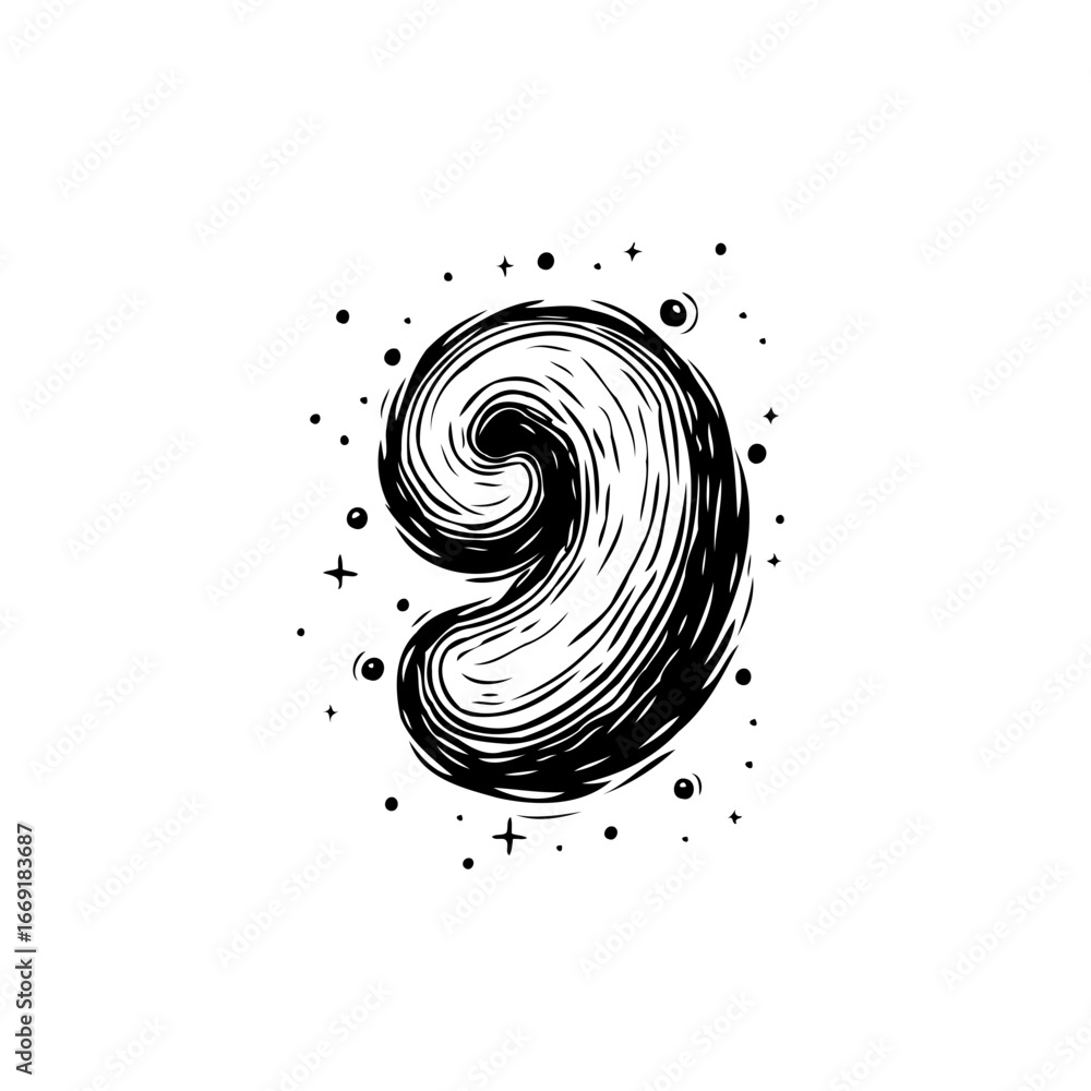 Poster Stylized celestial form illustration creating a unique abstract aesthetic with dynamic swirling