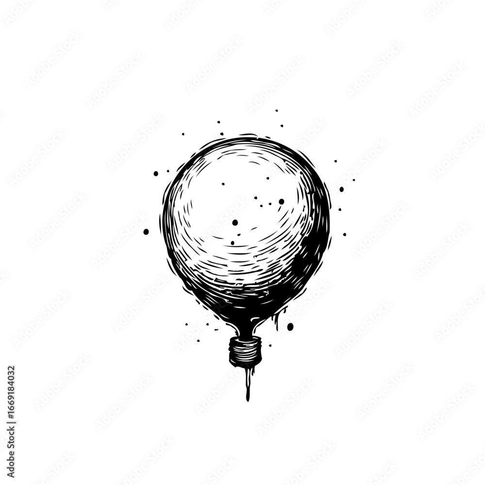 Poster stylized illustration of a floating orb reminiscent of a lightbulb with textured shading and