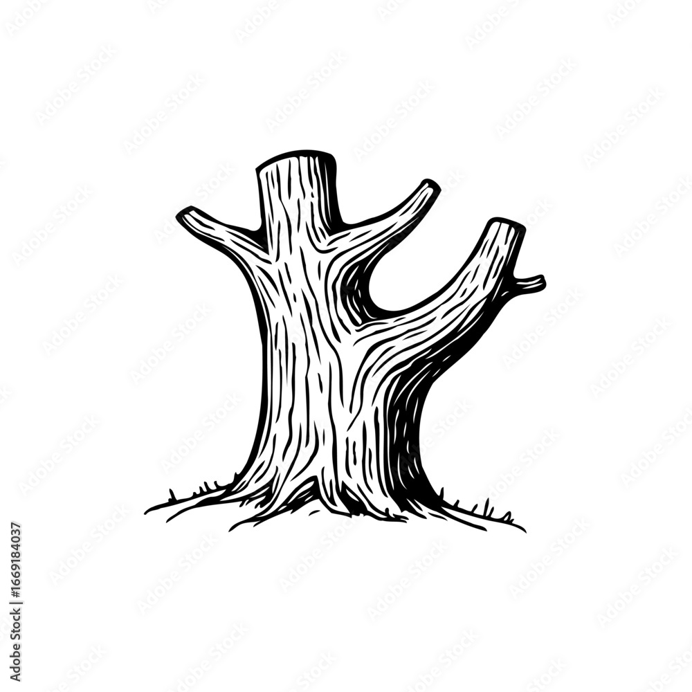 Poster stylized illustration of a bare tree trunk with sparse branches evoking natural textures and