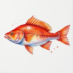 Fototapeta premium Watercolor Red Drum Fish White Background