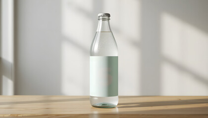 Transparent Glass Bottle Mockup with Light Reflection – Minimalist Beverage and Cosmetic Packaging Template