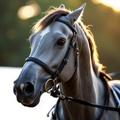 Obraz premium Gray Thoroughbred Horse Portrait Dawn