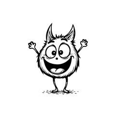 Whimsical cartoon creature illustration featuring a cheerful monster with open arms and pointy