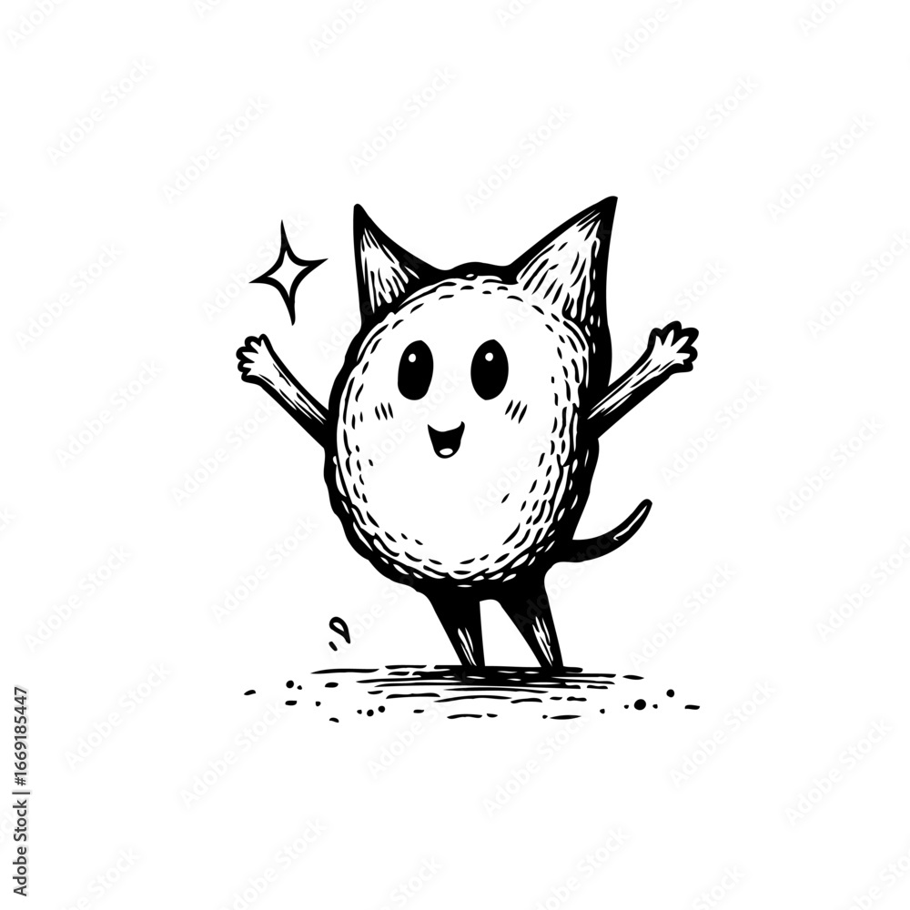 Poster whimsical feline friend with open arms creating an invitation for imagination and playful