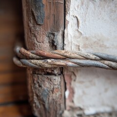 A rope is wrapped around a wooden post