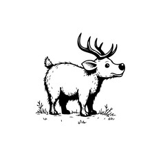 Whimsical illustration portraying a cute cartoonish deer rendered with playful design elements and