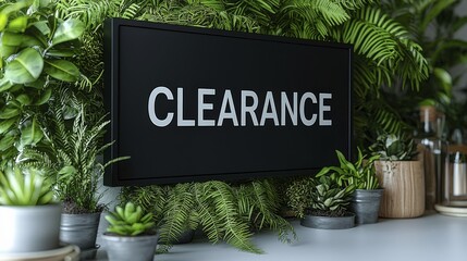 Clearance sign amid vibrant greenery, perfect for retail promotions and sales