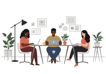 Focused Team Collaboration in Modern Office.