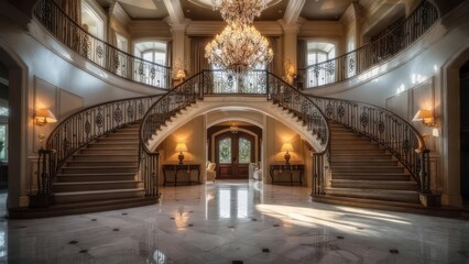 Obraz premium Grand double staircase in a luxurious home