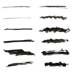 墨の横線ブラシストロークセット｜水墨画風の和風インクテクスチャ素材
