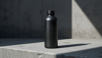Matte Black Bottle Mockup on Modern Background – Stylish Packaging Design Template for Branding and Label Presentation