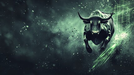 The powerful image of a bull charging forward, symbolizing market growth and financial success.