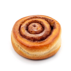 Fototapeta premium Golden Cinnamon Roll with Swirled Filling Isolated on White Background